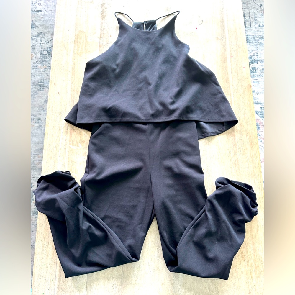 Black cropped leg jumpsuit